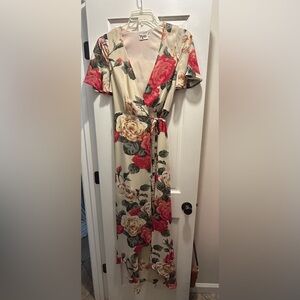 Floral Wrap Dress - Cream and Red